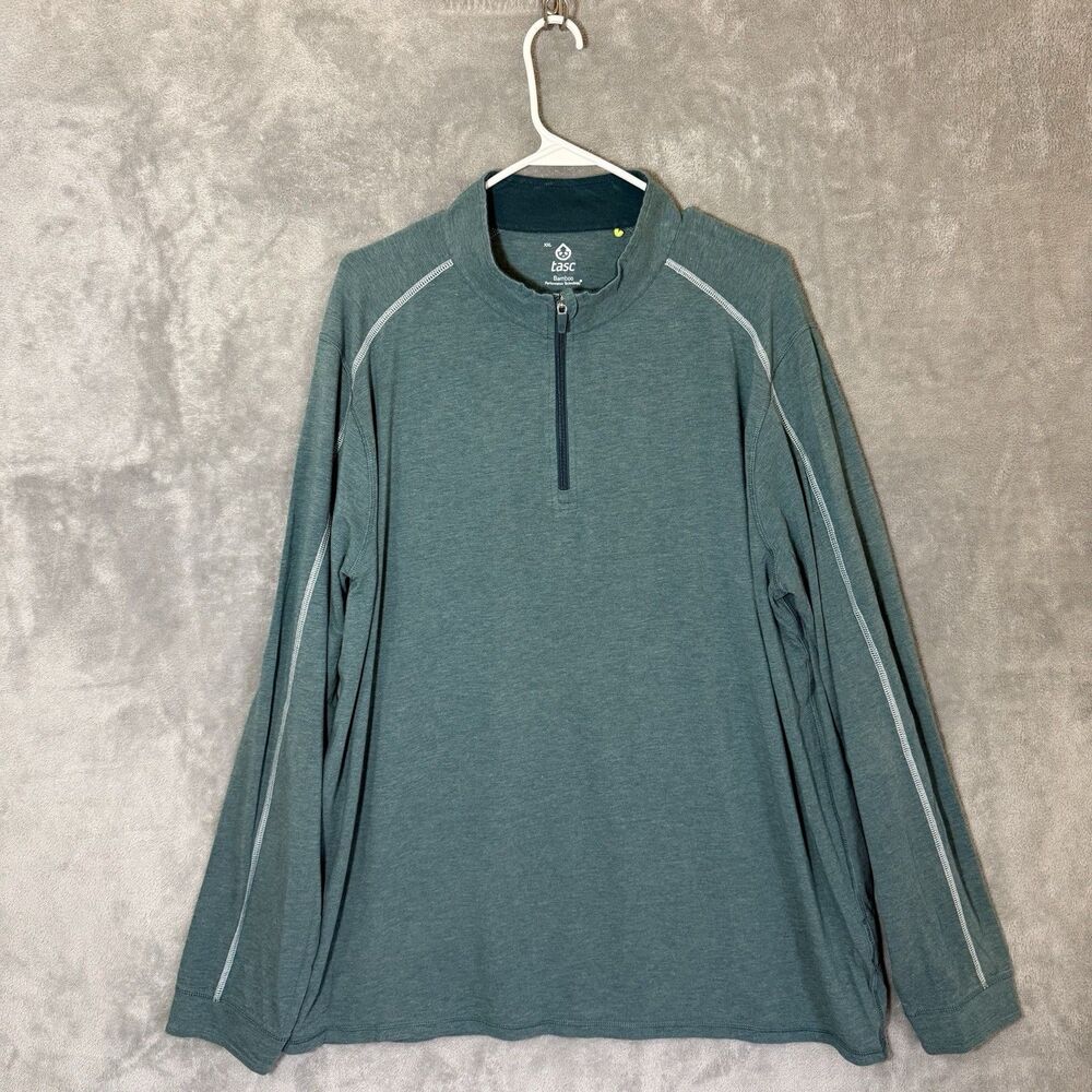 tasc Performance 2XL Men Green Quarter Zip Bamboo Long Sleeve Pullover Tennis